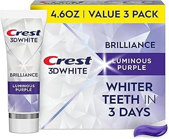 Crest 3D White Brilliance Luminous Purple Teeth Whitening Toothpaste, 4.6 oz Pack of 3, Anticavity Fluoride Toothpaste, Fights 100% More Surface Stains, 24 Hour Active Stain Prevention