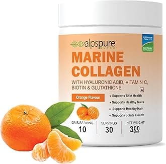 Nutra Marine Collagen/Fish Collagen Powder (300 G) with Hyaluronic acid, Vitamin C, Biotin & Glutathione | Supports Healthy Skin, Hair, Nails & Joints | Orange Flavour | For Men & Women
