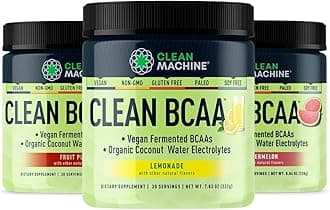 Clean BCAA - 2:1:1 Food Sourced BCAAs Powder & Coconut Water Electrolytes Recovery & Amino Energy Supplement - Award Winning Vegan Amino Acid Supplement - 90 Servings (3 pack, variety)
