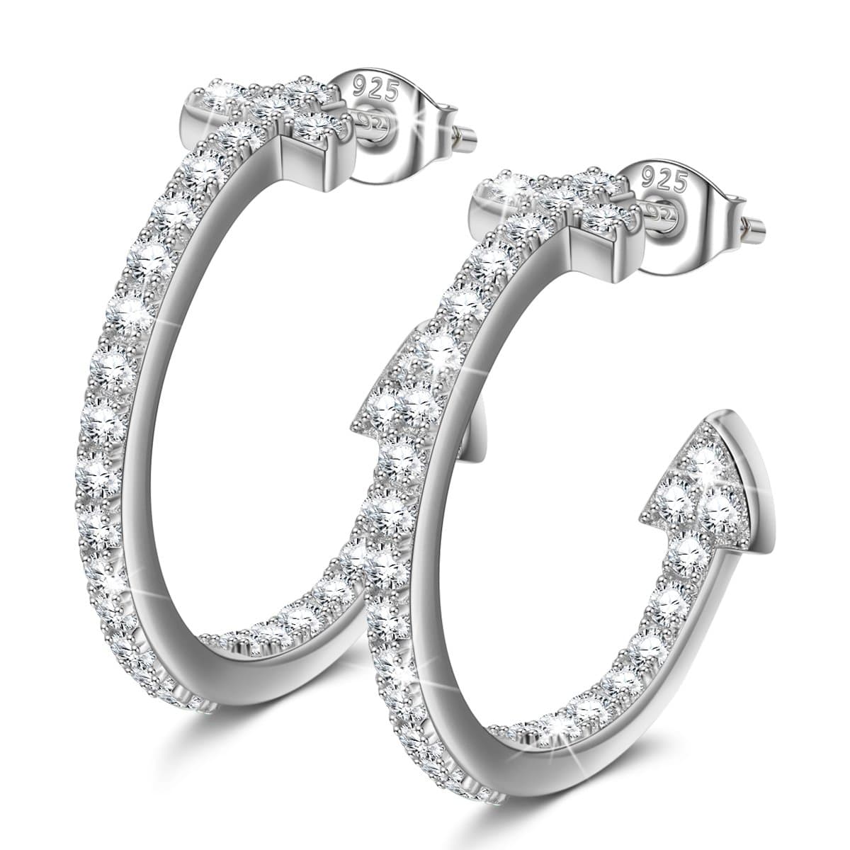 Stud Earrings for Women Sterling Silver Chunky Open Hoops Cubic Zirconia Jewelry for Wedding Bridesmaids Proposal Gifts for Friend Female Valentines Day Gifts for Mom