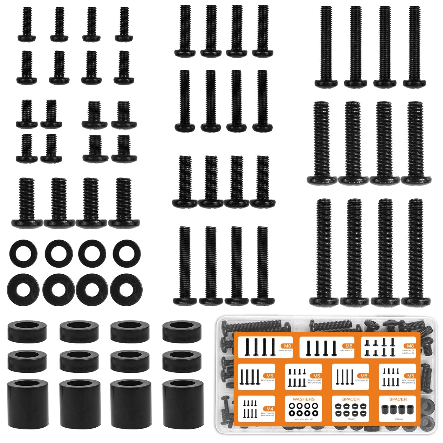 Universal TV Hardware Screw Kit Set with Box - M4 M5 M6 M8 Screws and Washers Spacers, Replacement Screws for TV VESA , Fits Most TV/Monitor up to 80 inch