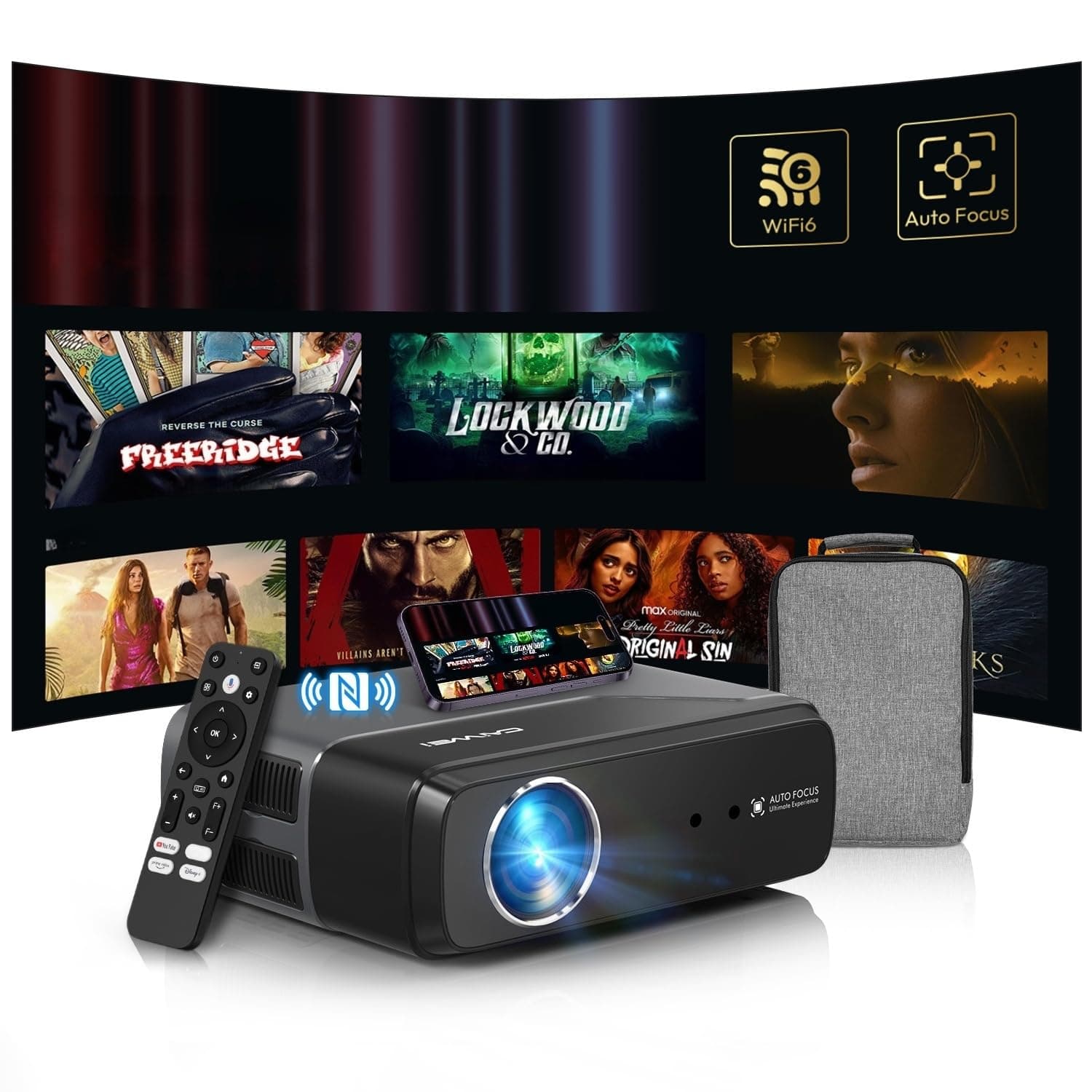 4K Home Theater Projector HDMI 2.1, ARC, Google TV OS, Portable Smart Bedroom Movie Gaming Projector 4K HDR, with WiFi 6, Bluetooth, Dolby Audio, Voice Control, Apps, Auto Focus, ZOOM, 1400ANSI