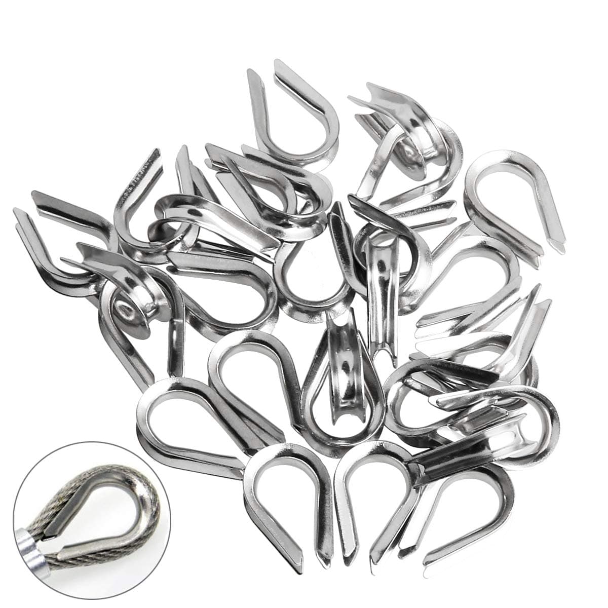 50 PCS M4 304 Stainless Steel Thimble for 1/8" - 5/32" Diameter Wire Rope Cable Thimbles Rigging