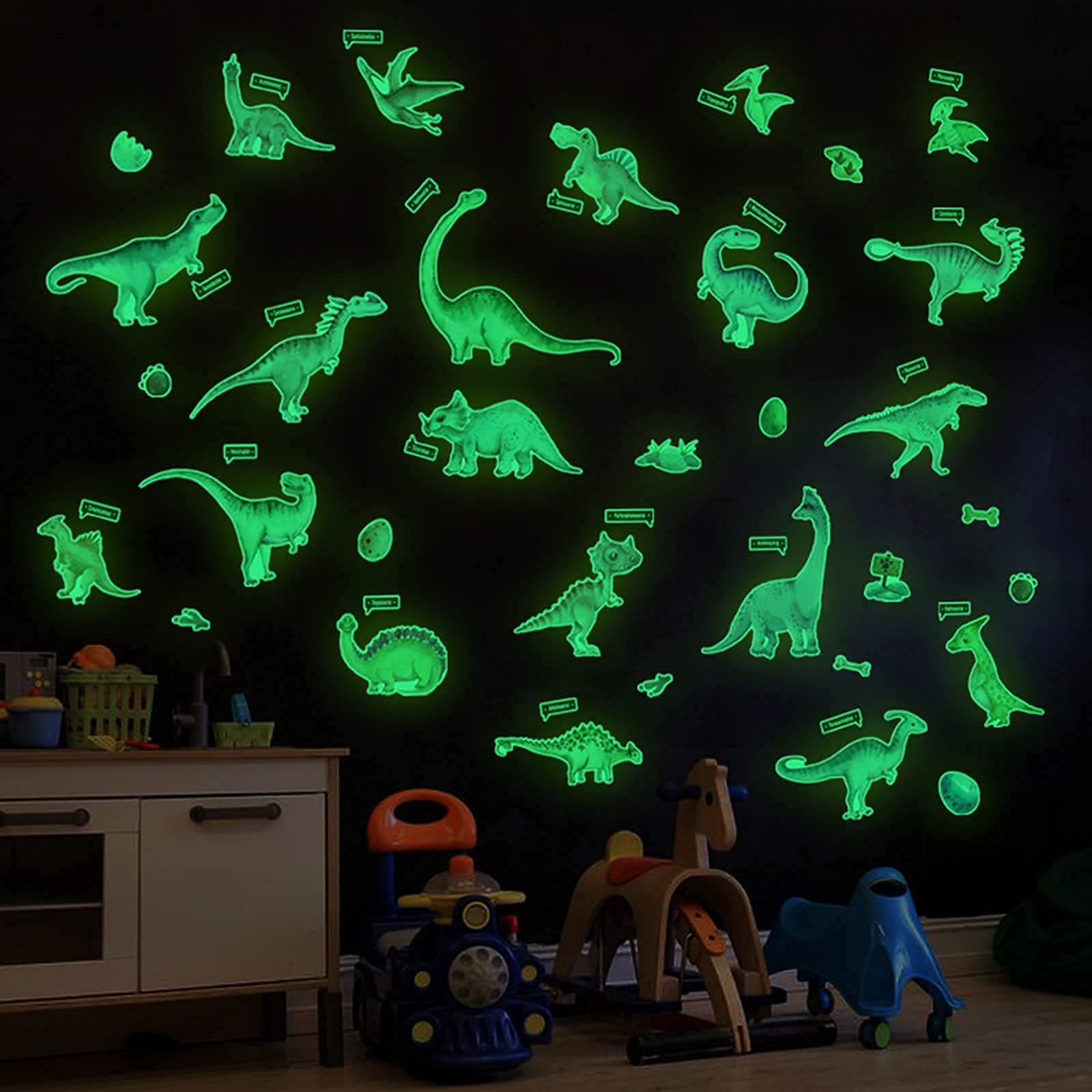 Glow in The Dark Dinosaur Wall Decals, Glowing Stickers for Ceiling, Boys Bed...