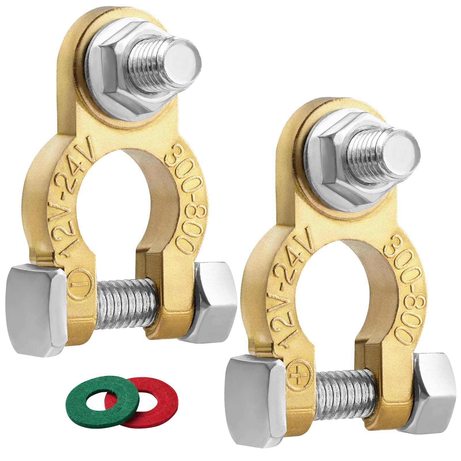 Battery Terminal Connectors 1 Pair, Battery Terminals M8 x 21mm Bolt, Battery Cable Ends Pure Copper with Anti-Corrosion Pad for Car RV Accessories Automotive Car Marine Battery by XIOGZAXI