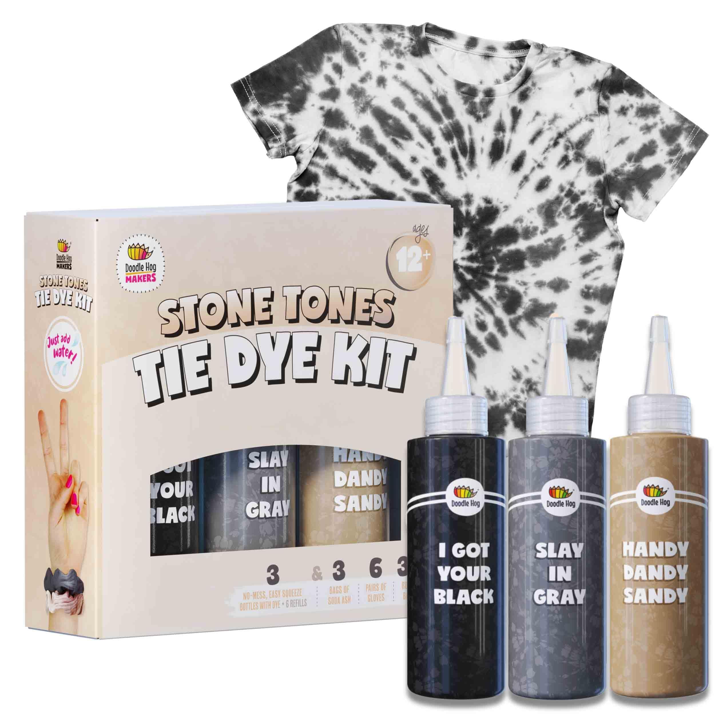 Black Fabric Clothes Tie Dye Including Tan & Charcoal Grey Dye Kit (Tye Dye Kit). 3 Pack Tie Dye Kit with 6 Refills, Soda Ash Included. Black Fabric Dye, Create a Trendy Monochromatic Look.