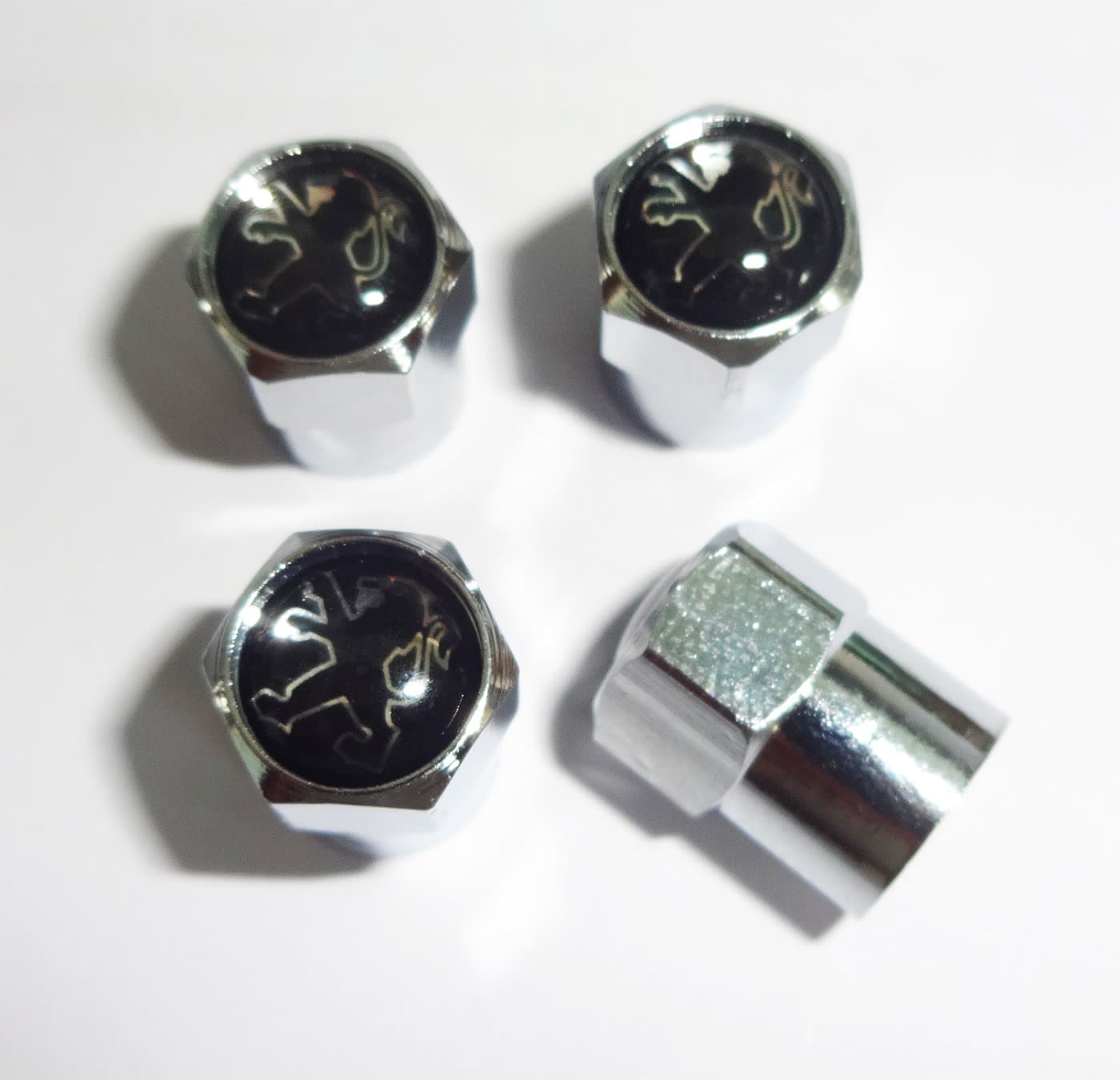Peug Black & Chrome Wheel Valve Dust Caps
