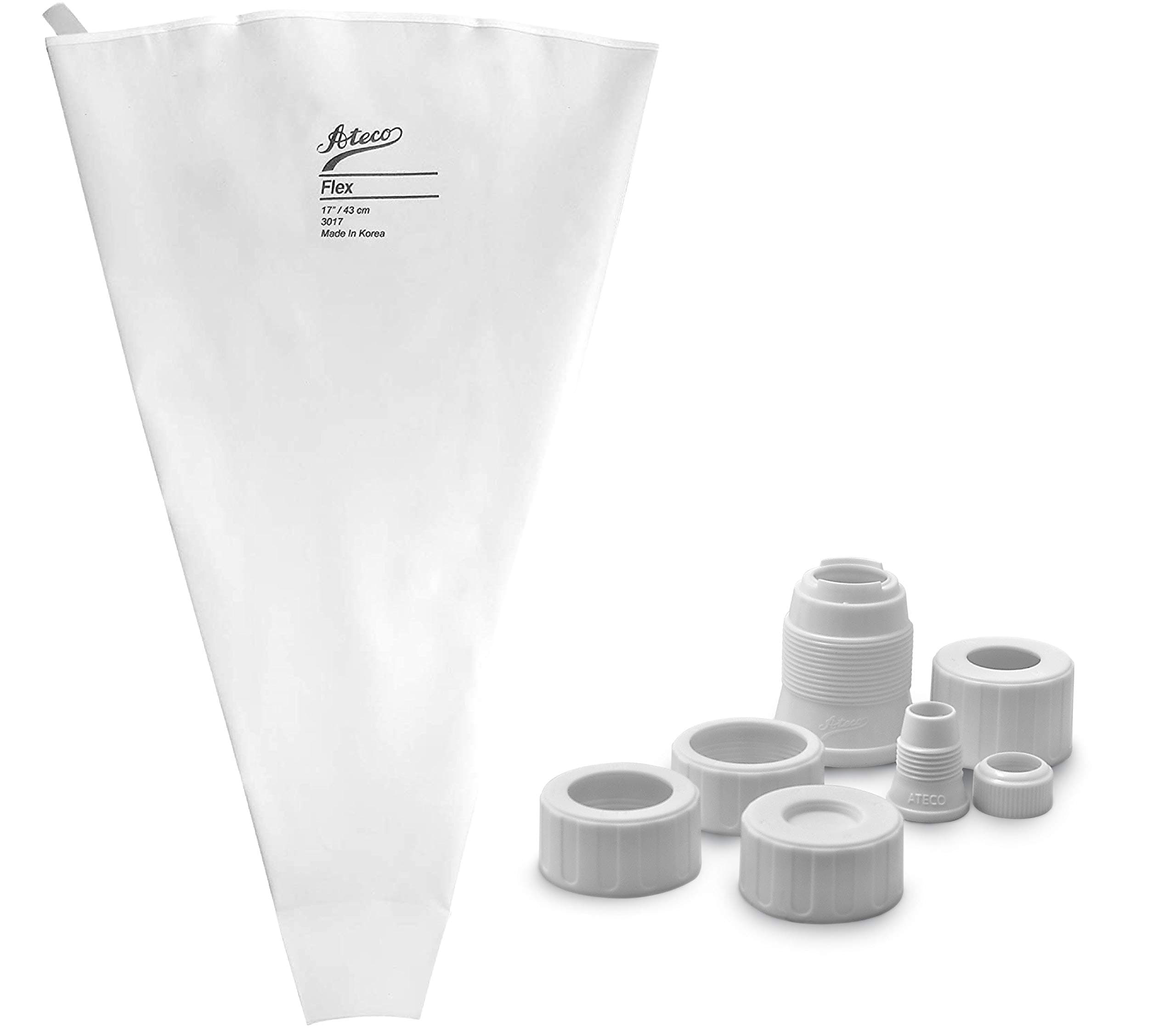 Icing and Piping Tips, 40717 Decorating Bag & Universal Coupler Set, White