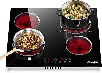 Electric Cooktop 24 Inch, 4 Burner Electric Stove Top Drop-in(22.05"x19.3") 220V-240V, 24 Inch large Ceramic Stovetop with Ceramic Glass, Timer, Kids Safety Lock, 220V Hard Wired (No Plug)