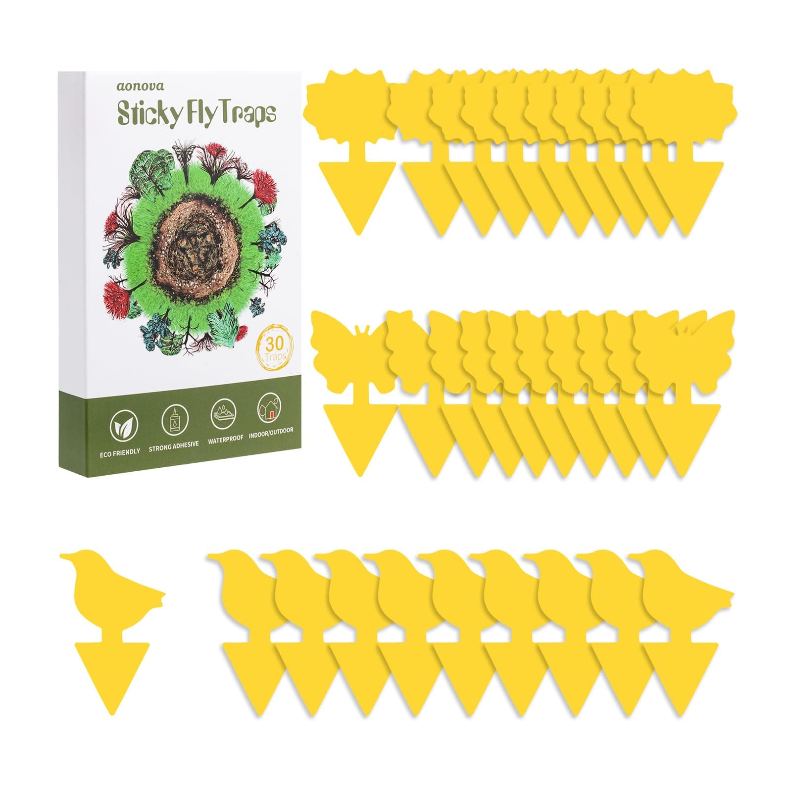 Fruit Fly Traps, Pack 30 Yellow Double-sided Fungus Gnat Sticky Catcher for Plants Indoor and Outdoor Insects Fly Control - Non-Toxic, Waterproof