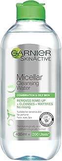 Garnier Micellar Cleansing Water For Combination Skin, Gentle Face Cleanser and Makeup Remover, Fragrance Free, Recognised By The British Skin Foundation, Use With Reusable Micellar Eco Pads, 400 ml
