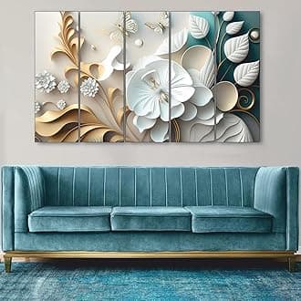 The Castle Decor-White Flower European Style Painting Set of 5 Big Size (36x60) Multiple Frames Wall Art Painting for living room,Bedroom,Drawing room,Hotels-Wooden Framed-Digital Painting