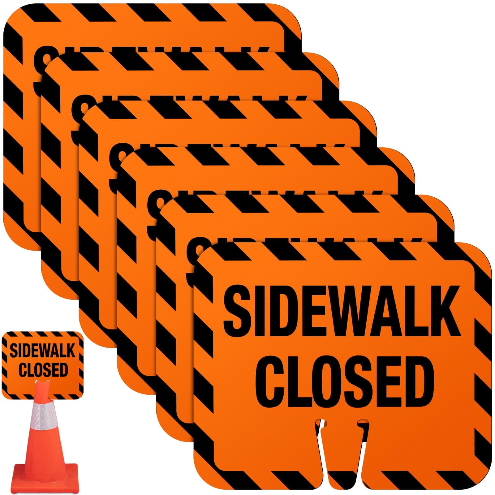6 Pcs Plastic Sidewalk Closed Sign Bulk for Traffic Cones Top Road Warning Signs 10.4" Height x 12.6" Width x 0.05" Thickness for Outdoor Barricade Construction Caution