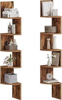 HOOBRO Corner Shelf Wall-Mounted, Set of 2 Floating Corner Shelves for Wall, 5-Tier Corner Bookshelves for Living Room, Bedroom, Bathroom, Home Office, Rustic Brown BF26BJP201