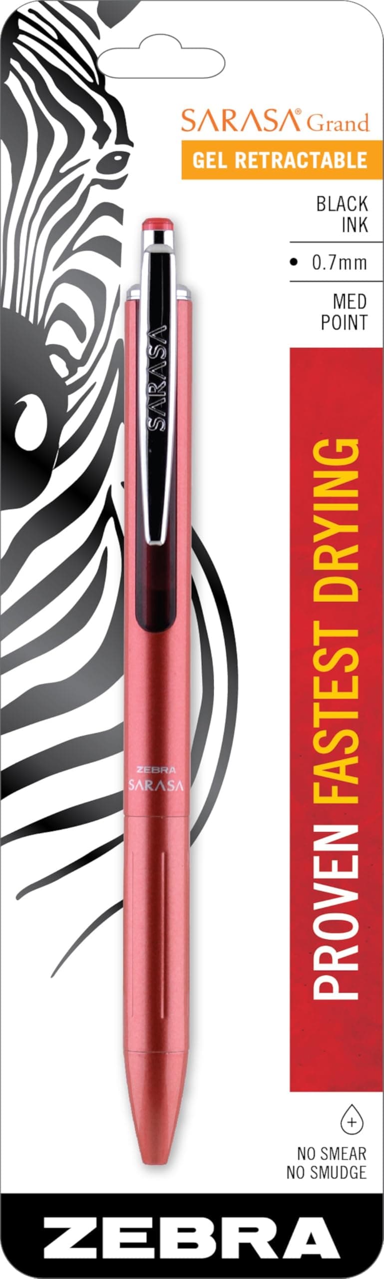 Zebra Pen, SARASA Grand Retractable Gel Pen, Solid Brass Barrel, Fast-Drying Black Ink, 0.7mm Point, Ideal for the Left Handed, Eliminates Smudging, Rose Gold Brass Barrel, 1-Pack, (45311)