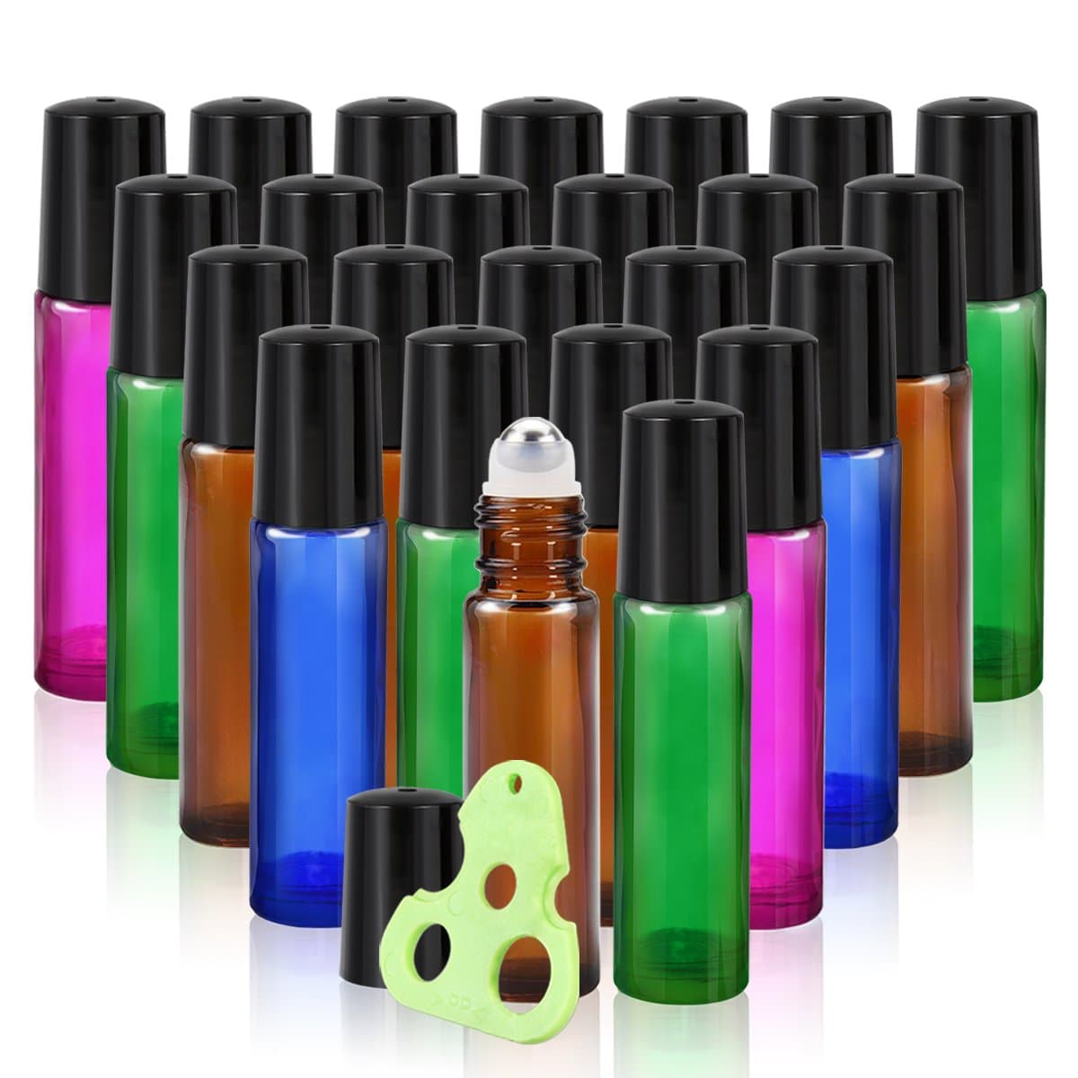Olilia 10 ml Glass Roll on Bottles with Metal Roller Balls, 24 Pack, Essential Oils Key