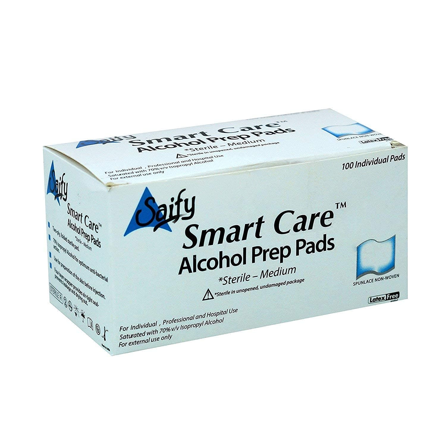 Smart Care Two Ply Folded Antiseptic Sterile Swabs - Medium Size (100 Individual Pads) for Premium Wound and Skin Care