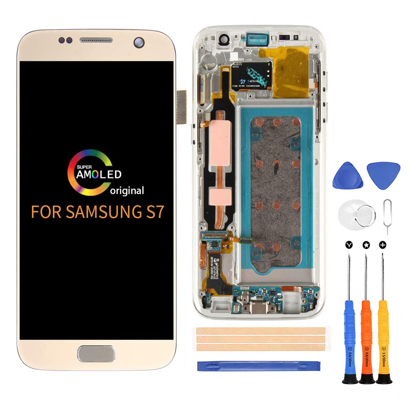 A-MIND Original for Samsung Galaxy S7 G930 Screen Replacement Include Frame (Not for S7 Edge) 5.1inch AMOLED Touch Digitizer LCD Display Assembly Repair Kits (Glod Original)