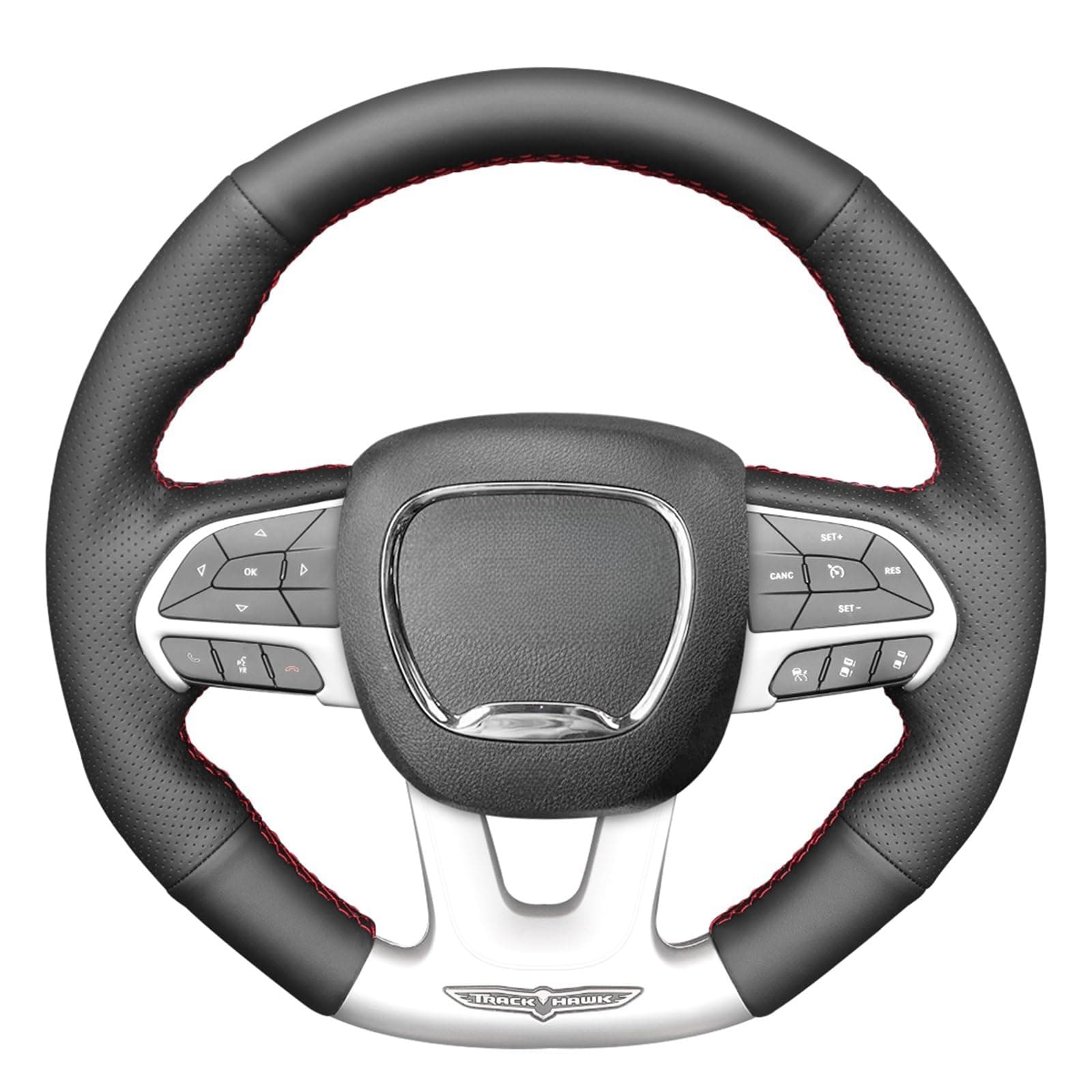 MEWANT Customized Black Microfiber Leather Car Steering Wheel Cover for Dodge (SRT) Challenger 2015-2021 / Dodge Charger 2015-2021 / Durango 2018-2021