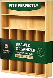 Luxury Bamboo Utensil Rack and Silverware Organizer, Kitchen Drawer Organizer - Utensil Holder and Cutlery Tray with Grooved Drawer Dividers for Flatware 7 Slot, Natural