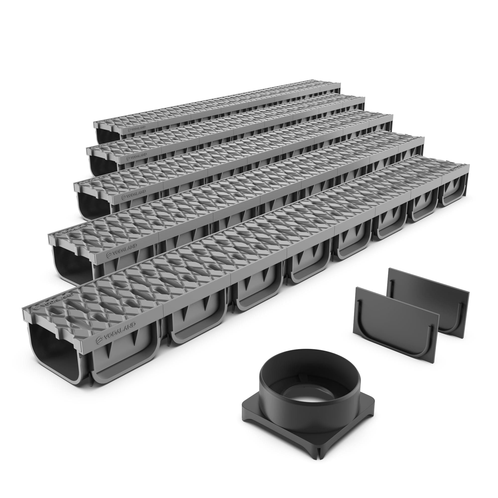 Vodaland - 4 Inch Trench Drain System with Grate - Grey - Easy 2 (5)