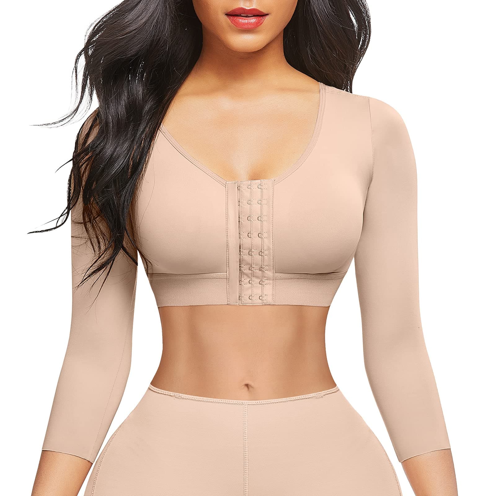 FeelinGirl Arm Shaper for Women Post Surgery Arm Lipo Compression Sleeves Slimming Arm Faja Front Closure Shapewear Bra