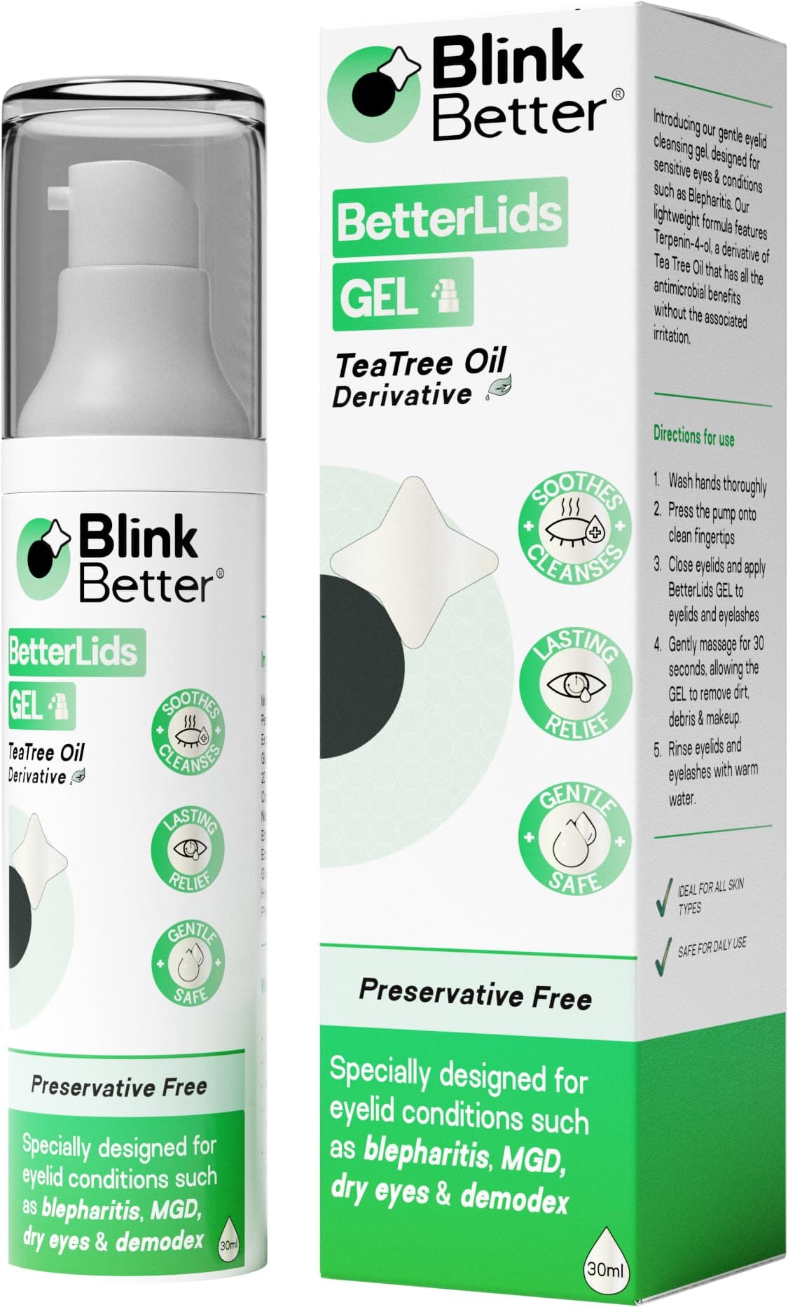 Eyelid Cleansing Gel - Centella Cleanser with Tea Tree Oil Extract - Soothes & Relieves Blepharitis, Dry Eye & Itchy Eyelids - Preservative Free- 30ml