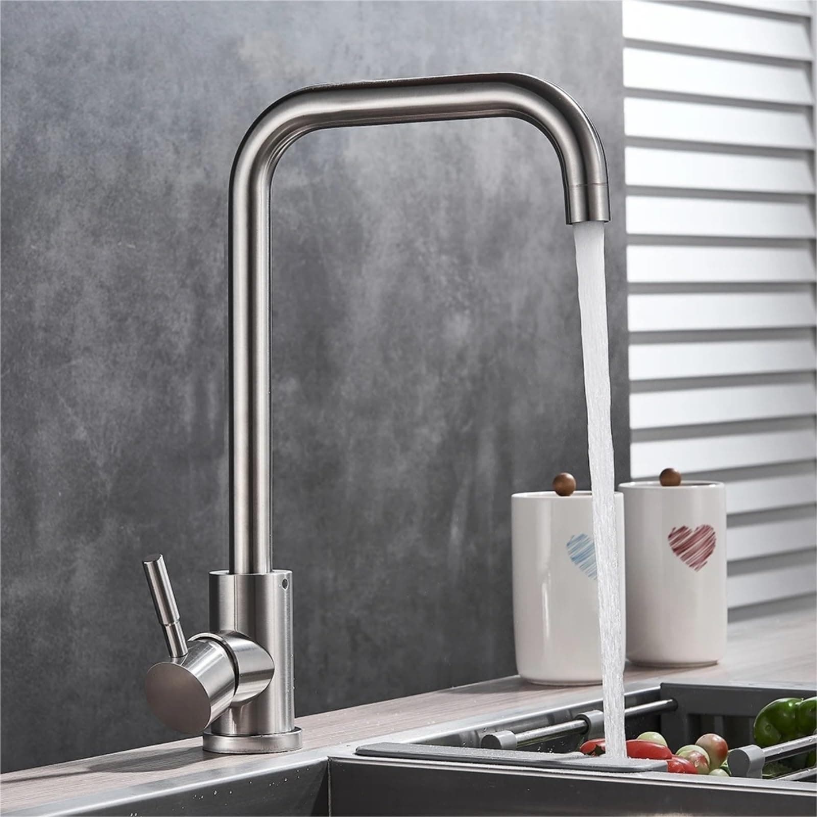 Kitchen Faucets Stainless Steel 360 Rotate Deck Mounted Cold Hot Water Sink Mixer Taps(Matte Black)