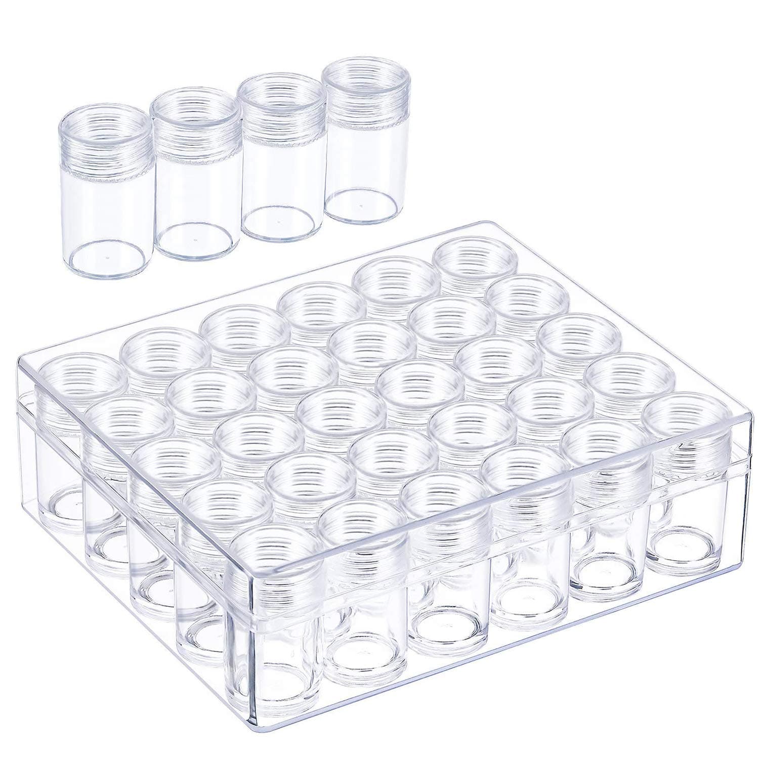 INTVN Clear Plastic Bead Storage Containers Set - Travel Makeup Containers 30 Pieces Storage Jars Painting Accessory Box Transparent Bottles with Lid, Nail and Other Small Items (1.4 x 1 Inch)