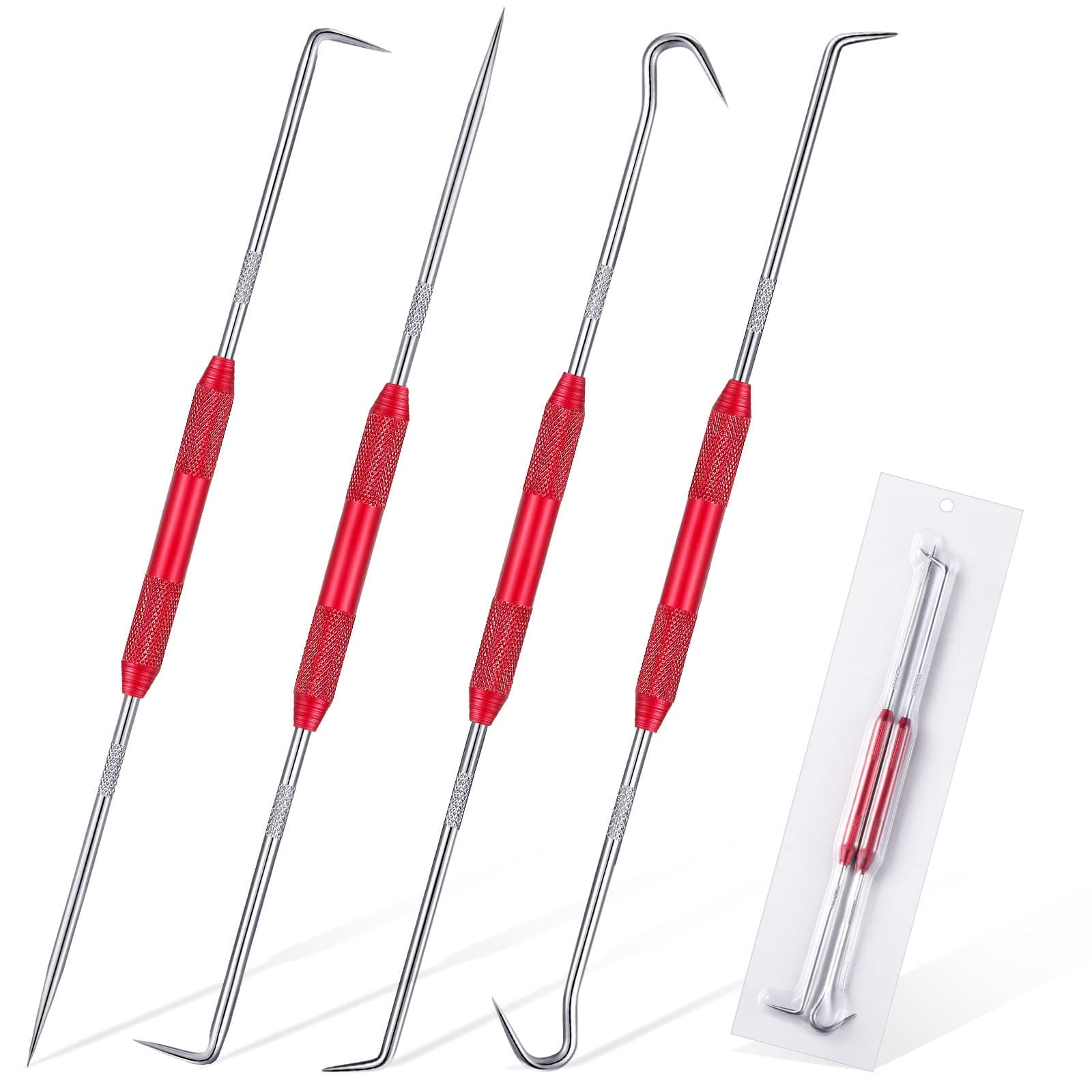4 Pcs Hook and Pick Set Double Pointed Scribe Car Auto Oil Metal Pick O Ring Seal Puller Hooked Scriber Marking Tools for Carpenter Machinists Technicians, 9.06 Inches