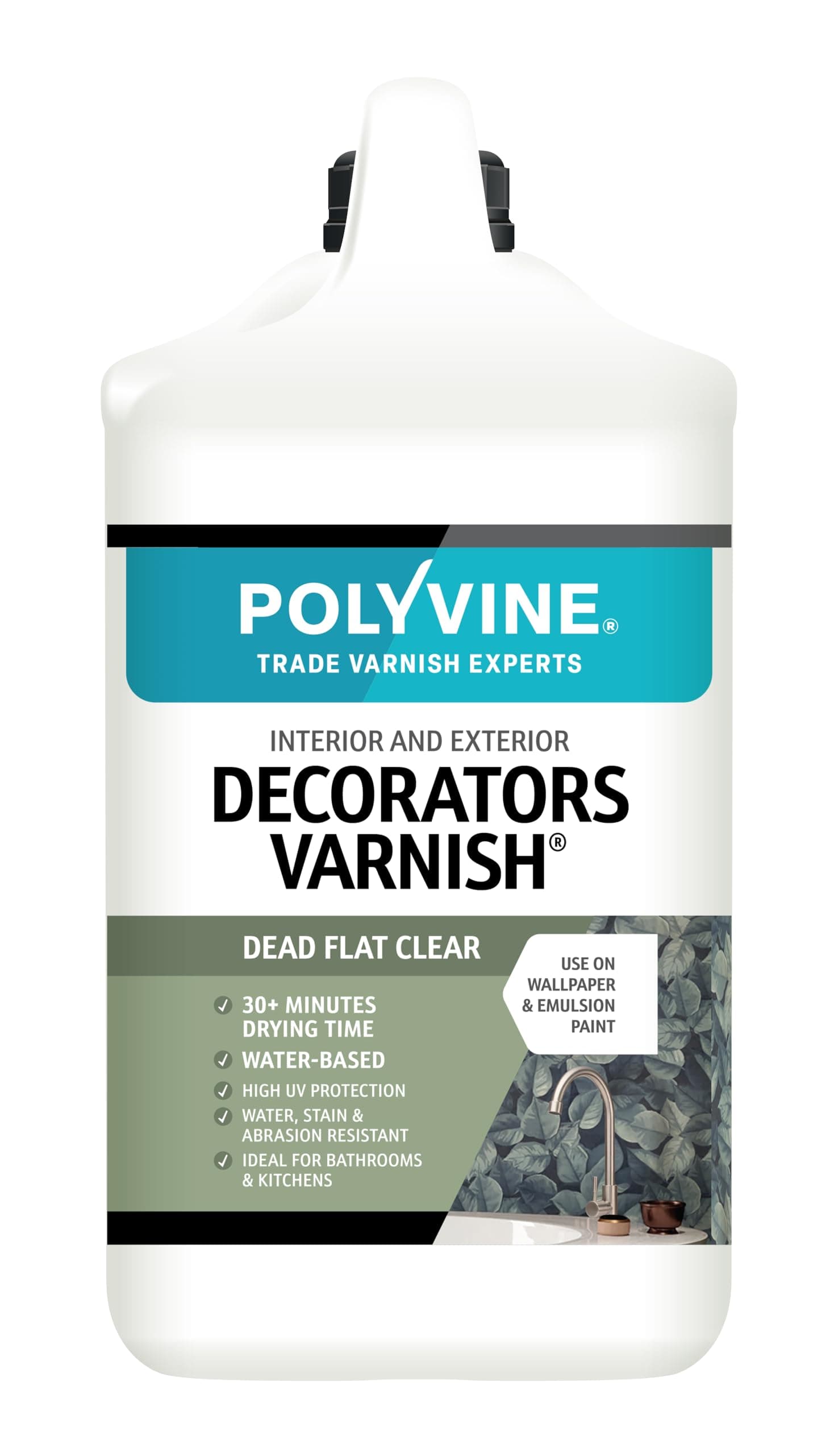 Polyvine Decorators Varnish Dead Flat – Water Resistant Clear Varnish with UV Protection - Seals and Protects Emulsion, Acrylic Paint, Wallpaper, Wood, Furniture, Plaster & Fabric, 4L
