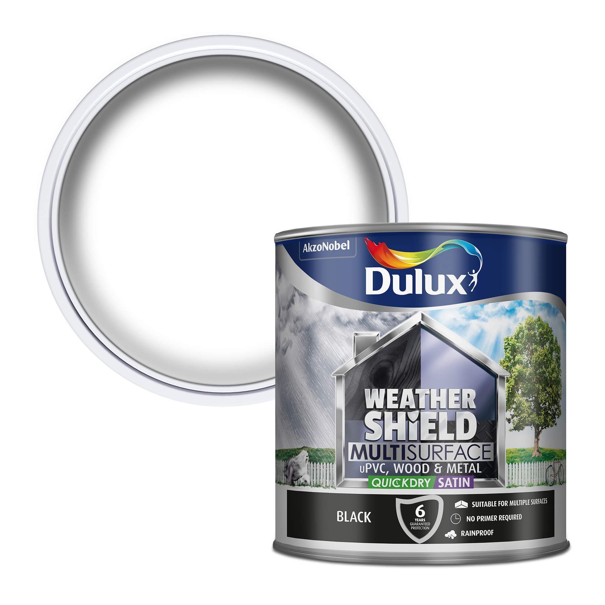 Dulux Weather Shield Multi-Surface Quick Dry Satin Paint, 2.5 L - Black