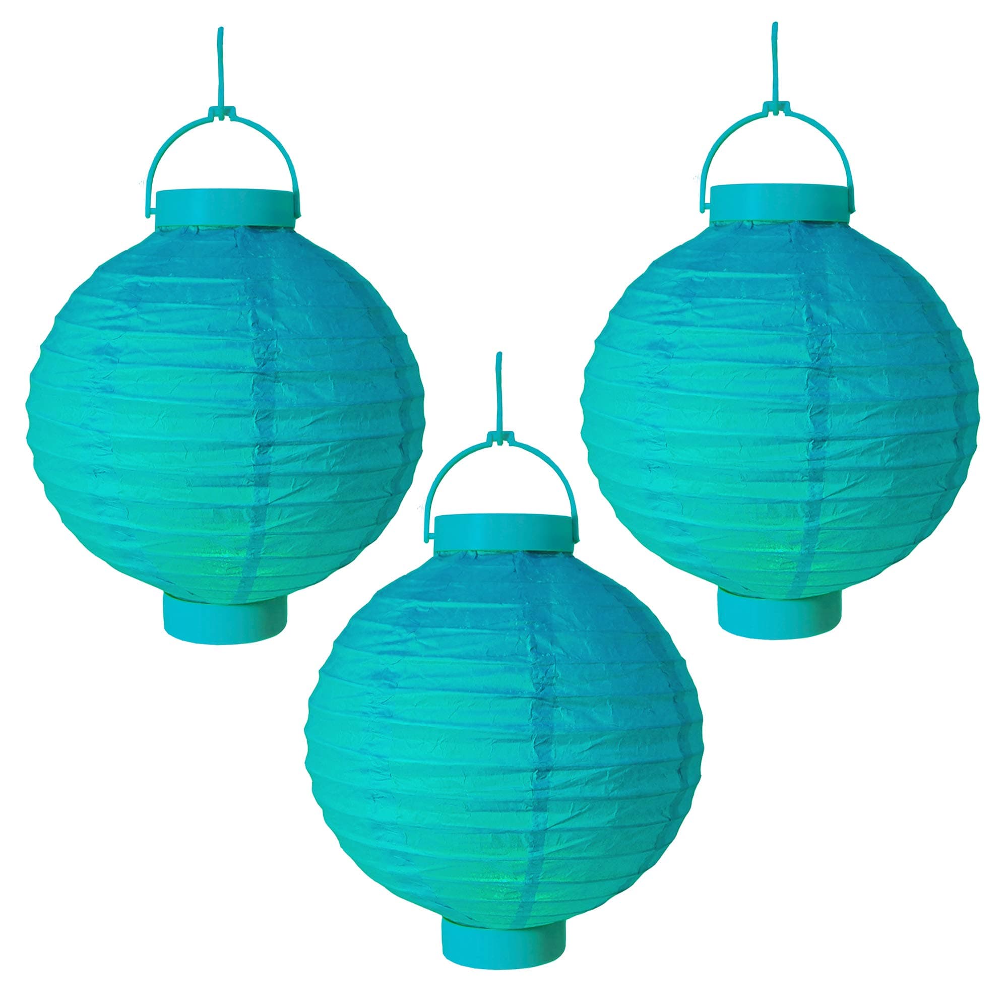 LumaBase Battery Operated Paper Lanterns - Turquoise, 8" Lanterns, 3 Count, 79503