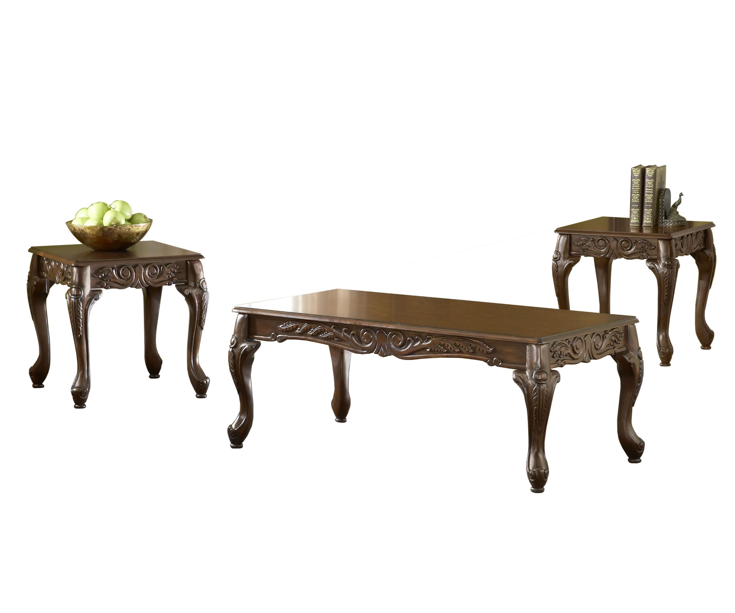 Bernards Carved Coffee Table Set, Cherry, 3-Pack