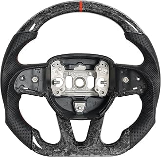 Breathable Anti-skid Forged Carbon Fiber Steering Wheel with Red Stitching & Indicator Compatible with Dodge Challenger/Charger/Hummer Cat 2015-2020