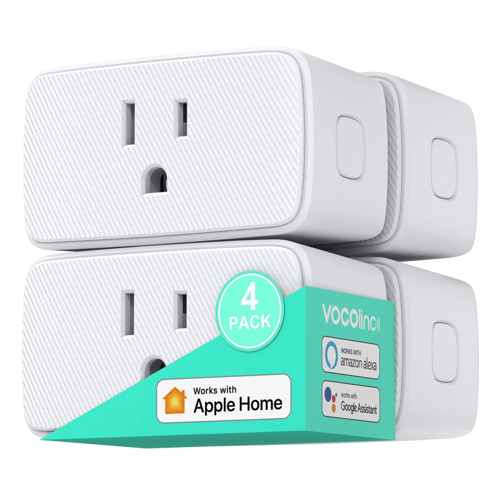 VOCOlincHomekit Smart Plug Works with Alexa, Apple Home, Google Assistant, WiFi Smart Plug That Work with Alexa, Electrical Timer Outlet Support Siri, No Hub Required, 15A, 2.4GHz, 110～120V 4 Pack