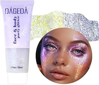 DAGEDA Body Glitter Gel, Holographic Face Glitters Body Gel Shimmer Liquid Eyeshadow, Color Changing Glitter for Face Hair Nails, Glitter Under Light Festival Glitter Makeup 1.7oz (Mystic Purple)