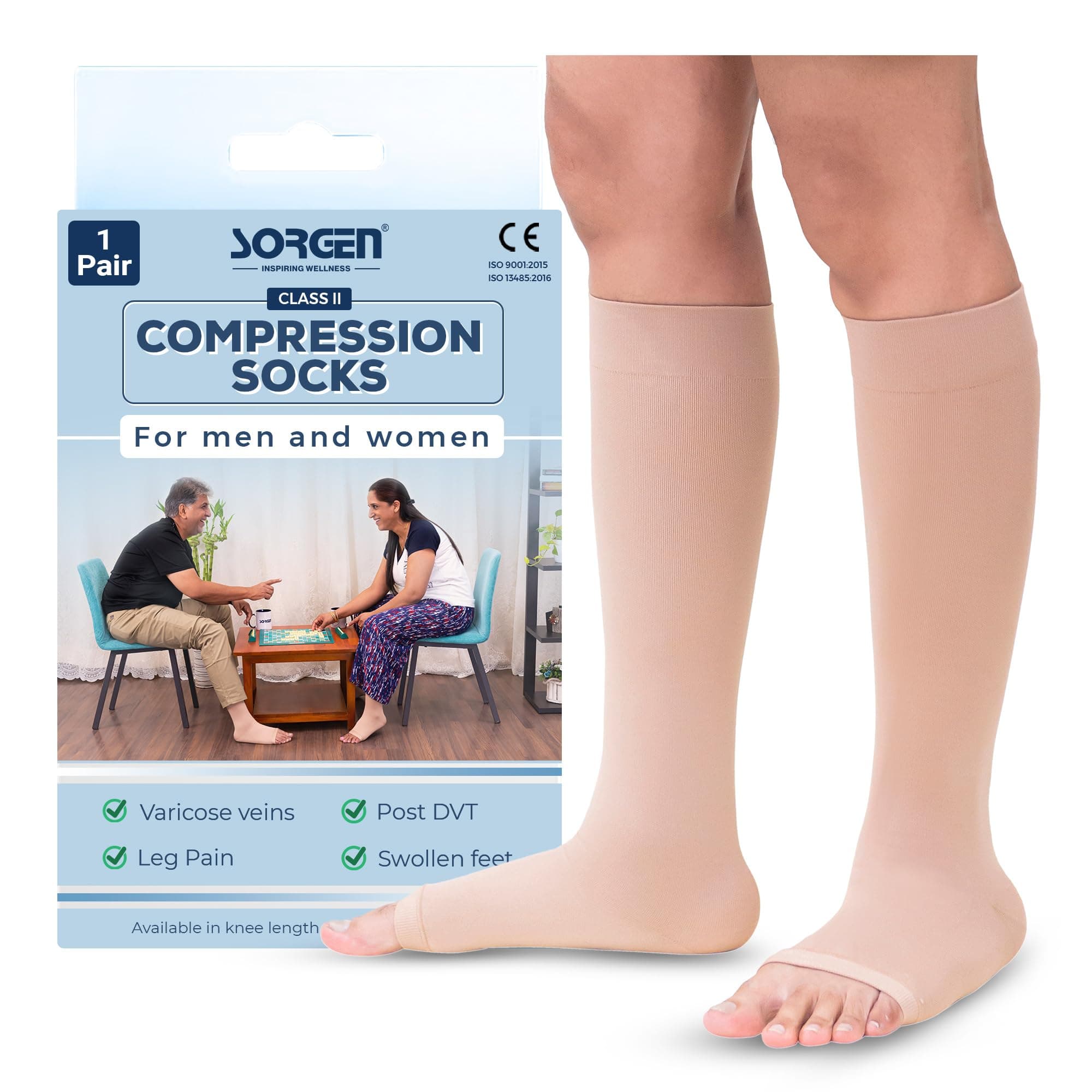 Sorgen Royale (Microfiber) Extra Soft Superior Fabric Medical Compression Stockings for Varicose Veins Class 2 Knee Length for men and women with free wearing glider (Large)