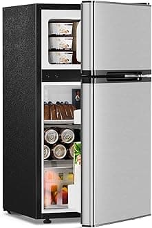 Antarctic Star 3.2 Cu.Ft,Mini Refrigerator with Freezer,Double Door Mini Fridge,Compact Refrigerator,Adjustable Thermostat,Mini Refrigerator for Bedroom/Office/Dorm/Kitchen(Silver)