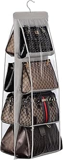 8-Pocket Hanging Purse Organizer for Closet - Oxford Cloth Storage System with Double Layer Protection (39.37" x 13.38"),Grey