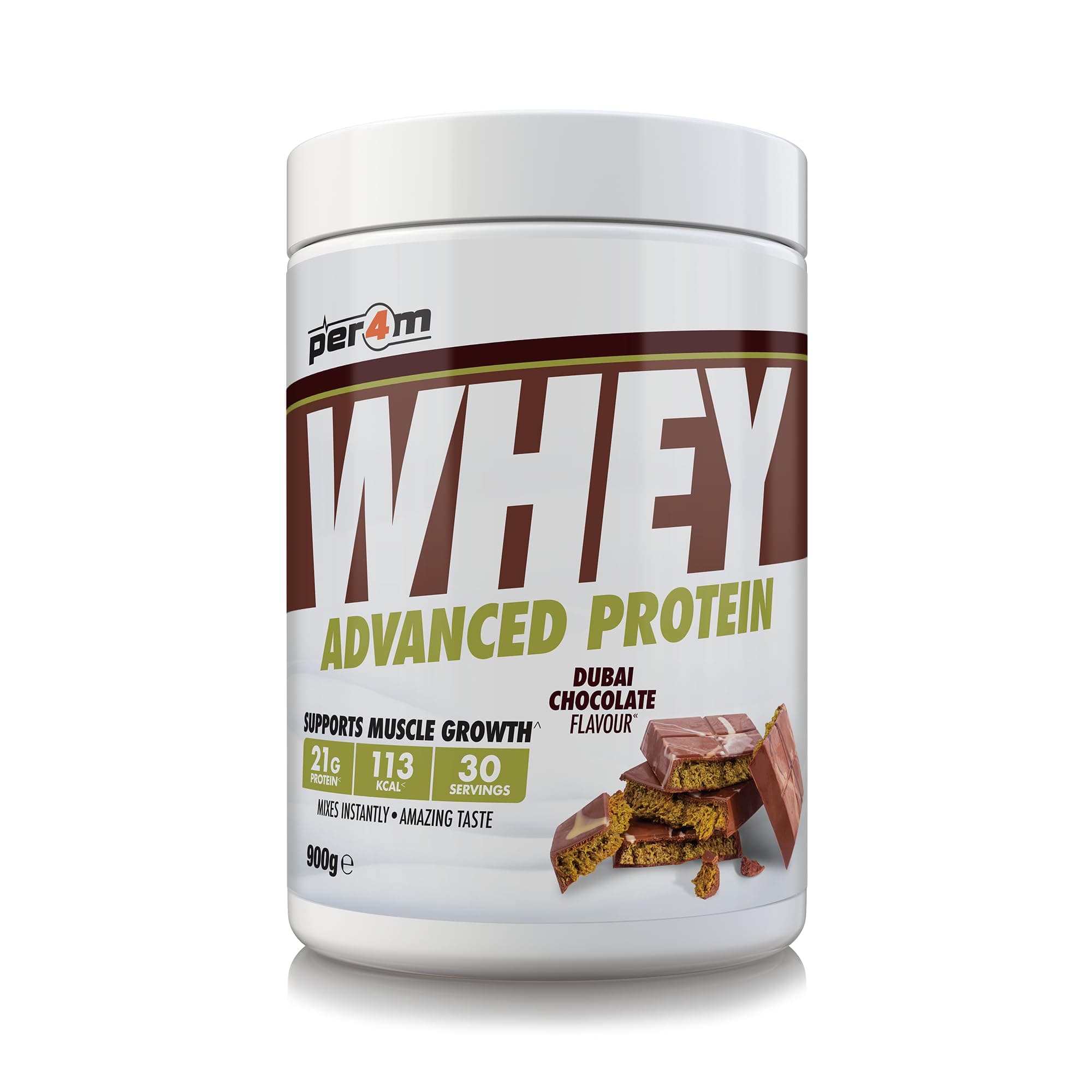 Whey Protein Powder | High Protein Shake for Muscle Growth & Recovery | Low Sugar Gym Supplement | Sports Nutrition Drink + Amino Acids (900g, Dubai Chocolate)