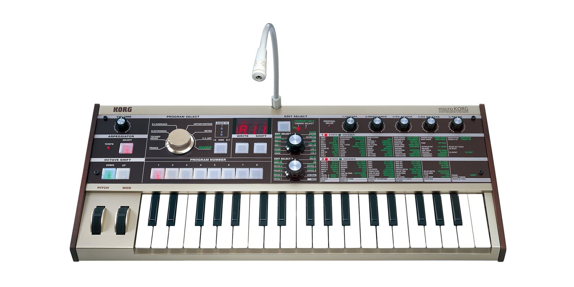 microKORG Compact Analog Modeling Synthesizer w/Vocoder Mini Mic, 4 Voices and 6-step Arpeggiator