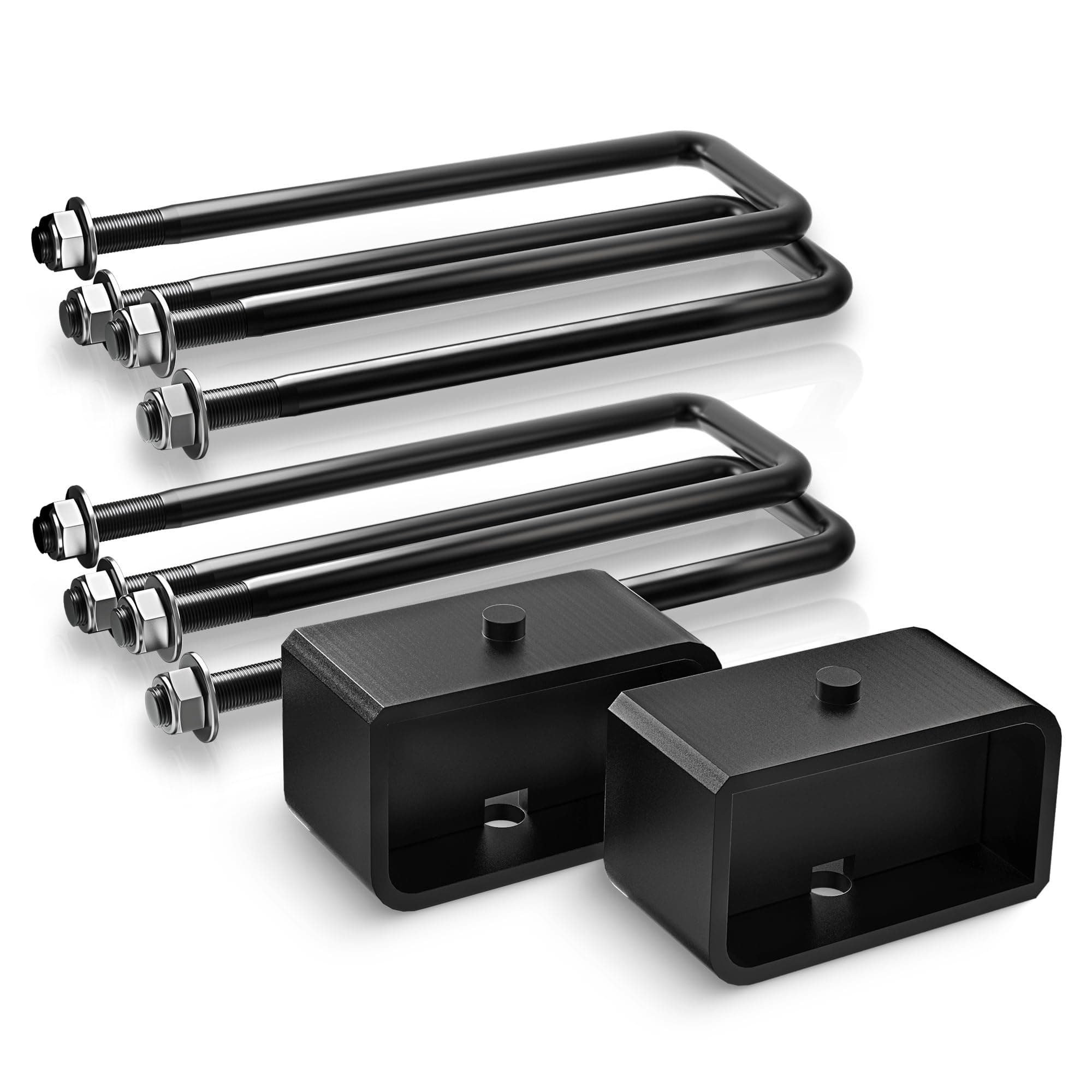 Maxracing 2" Rear Lift Blocks Compatible with Chevy Silverado 1500/GMC Sierra 1500 2007-2026, 2" Rear Leveling Block Kit with Extended Square U-Bolts