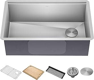 Kore Workstation 30-inch Undermount 16 Gauge Stainless Steel Kitchen Sink, Single Bowl Kitchen Sink with Accessories, KWU110-30