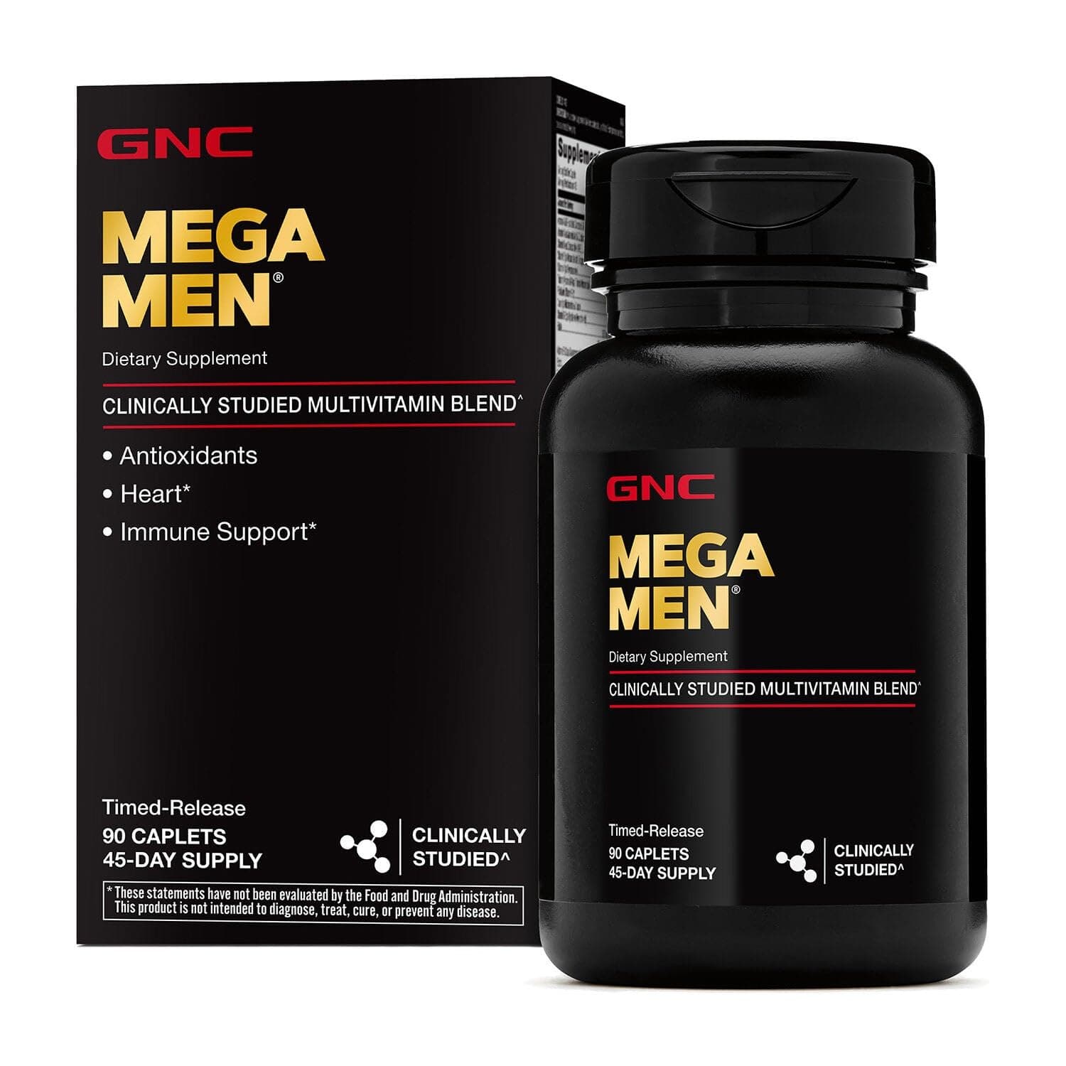 GNC Mega Men Multivitamin Caplets, Clinically Proven to Feel Better, Immune Support, Energy Support, Antioxidants, B Vitamins, Vitamin D-3, Timed Release, 90 Count, 45 Day Supply