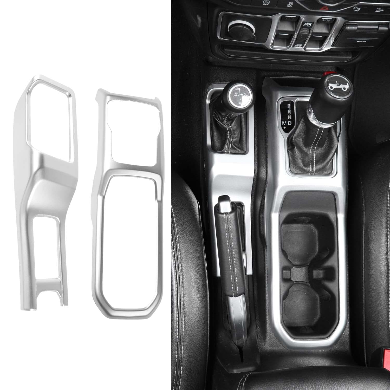 RT-TCZ Center Console Gear Shift Panel Trim Cover 4WD Four Wheel Drive Cup Holder Panel Trim Cover Decoration Interior Accessories for Jeep Wrangler JL JLU & Gladiator JT 2018-2024,Silver