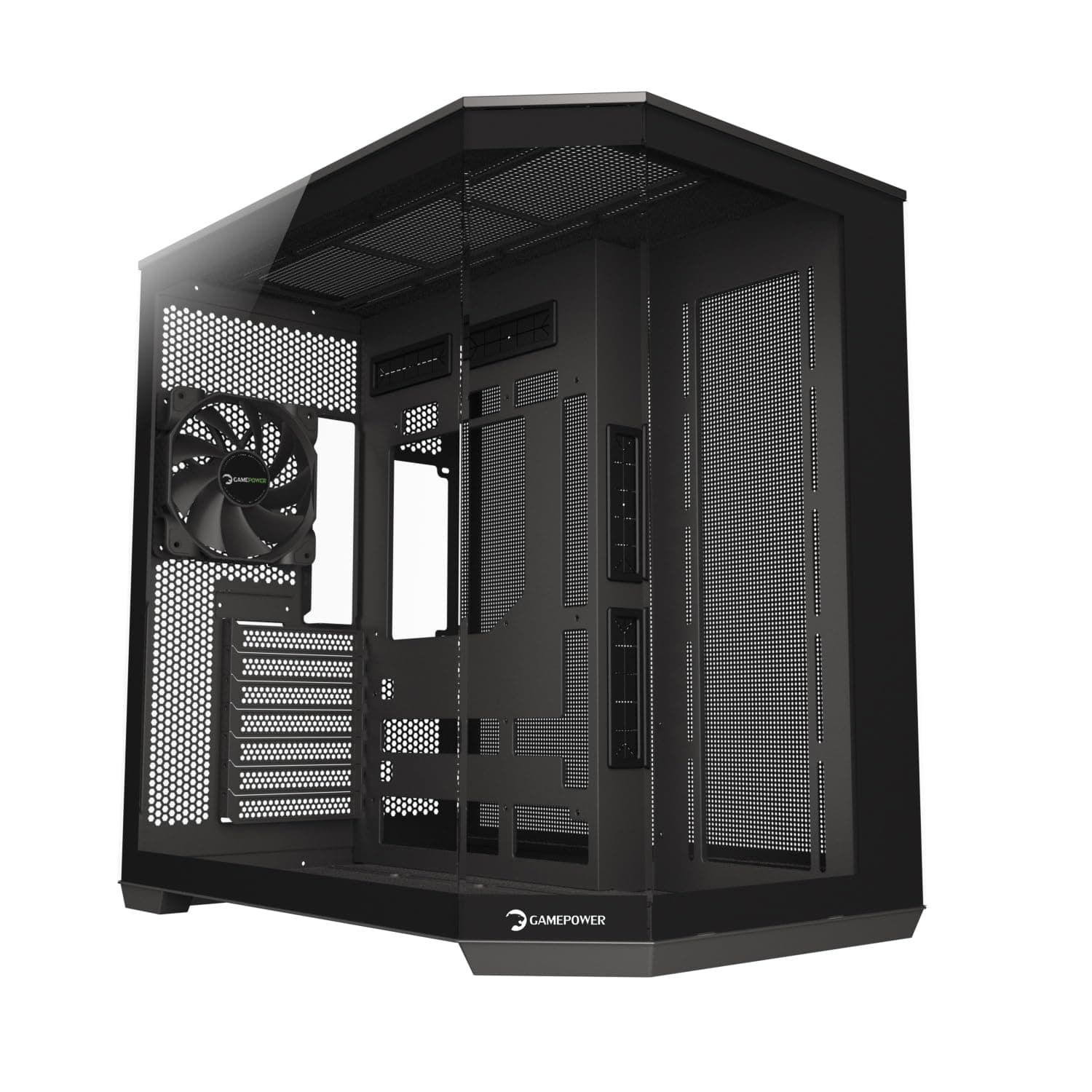 Game Power Warcry Edge Gaming PC Case, ATX Mid Tower, Desktop Computer Case with Tempered Glass, Aquarium Style, Includes 1 x PWM Fan, (Without ARGB Fan), Black