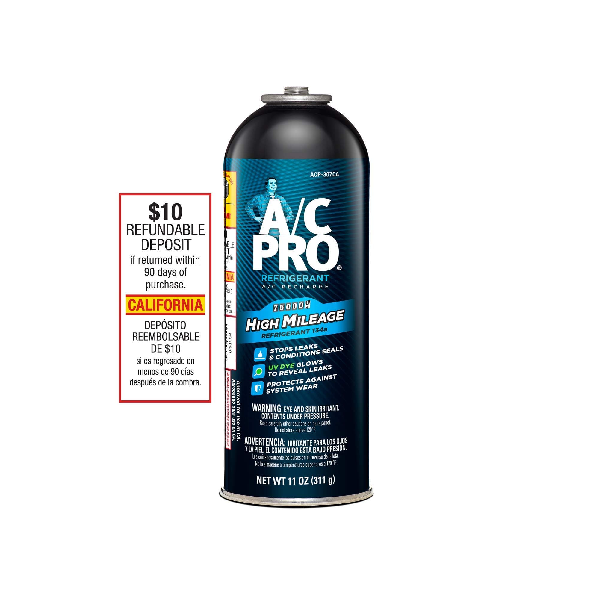 AC Pro ACP307CA-1 High Mileage R-134a AC Refill with UV Dye (12 oz)