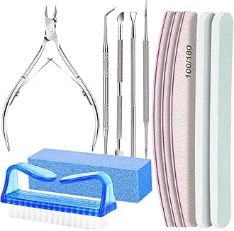 Manicure Set, Nail Tools, Files 100/180, Buffer Block, Cuticle Nippers, Pusher, Peeler, Lifter for Ingrown Toenails, Toenail File, Care Kit, Blue