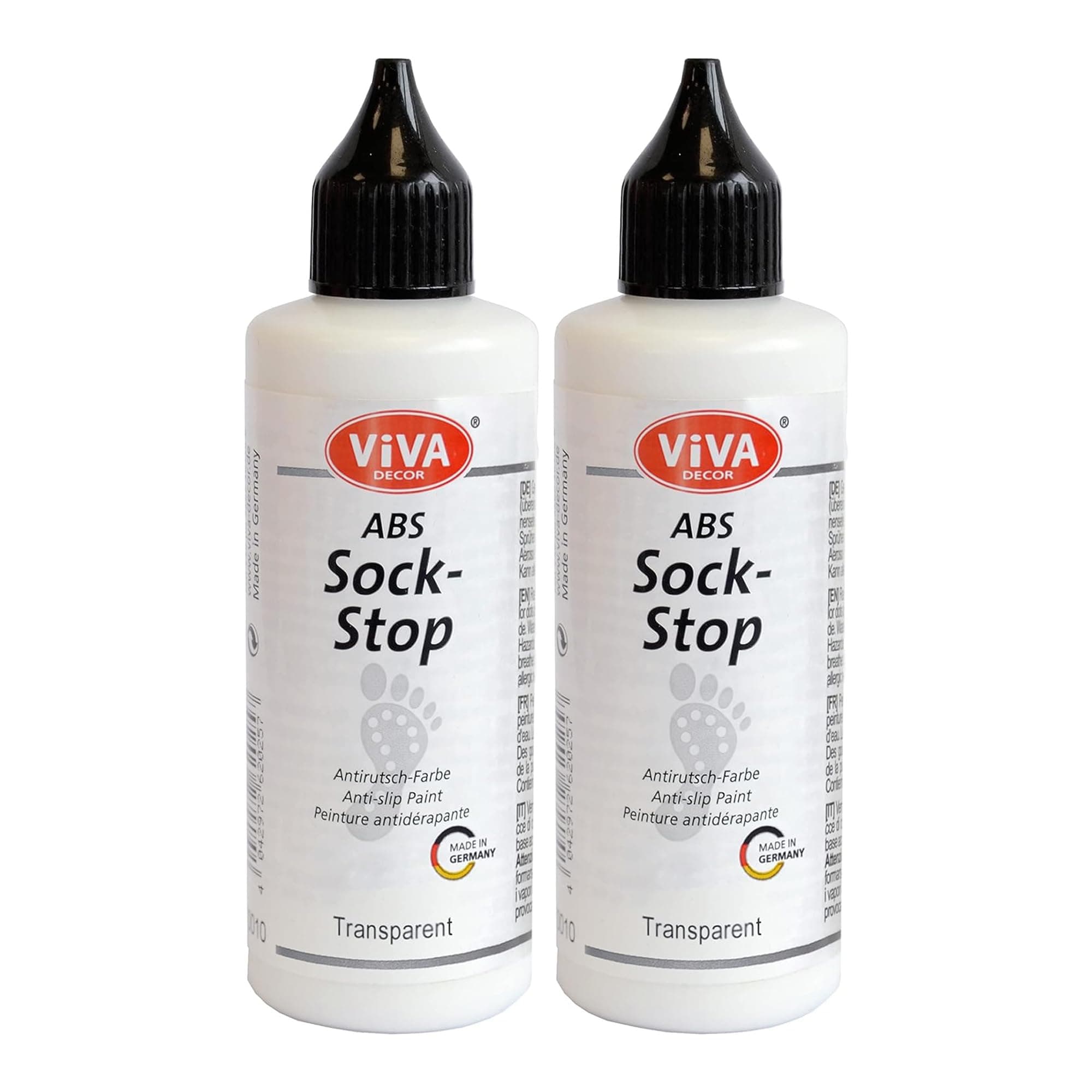 Viva Decor Sock Stop 2 x 3.04 fl oz - Clear - Non-Slip Fabric Paint | Perfect for Socks, Rugs, and Bath Mats | Washable Up to 86 °F | Odor-Neutral and Silicone-Free | For Light and Dark Materials